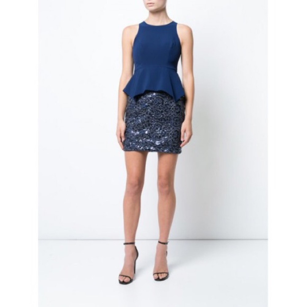 NWT Aidan Mattox Navy Blue Sequin Peplum Dress